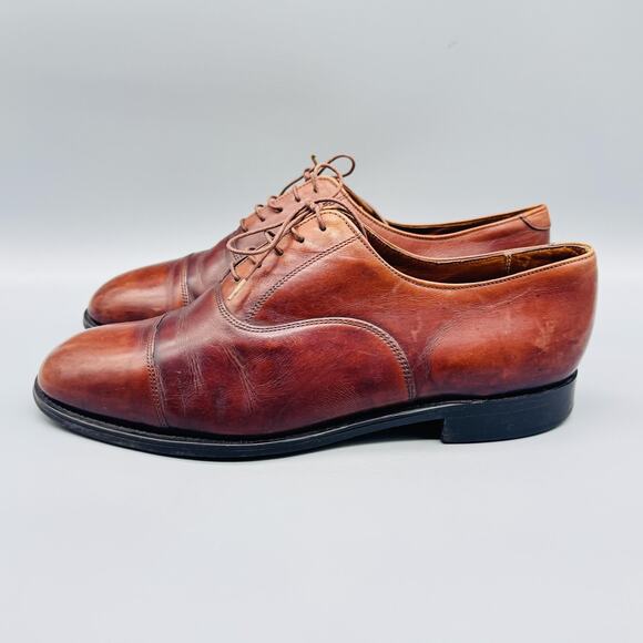 Sanders Shoes Mens 10.5 Brown Leathermade U.K. Oxford Cap Toe Lace Up Dress Vtg main image 8